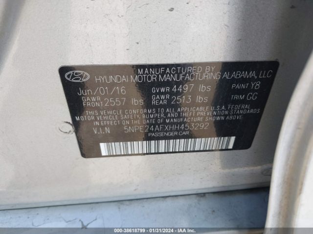 Photo 8 VIN: 5NPE24AFXHH453292 - HYUNDAI SONATA 