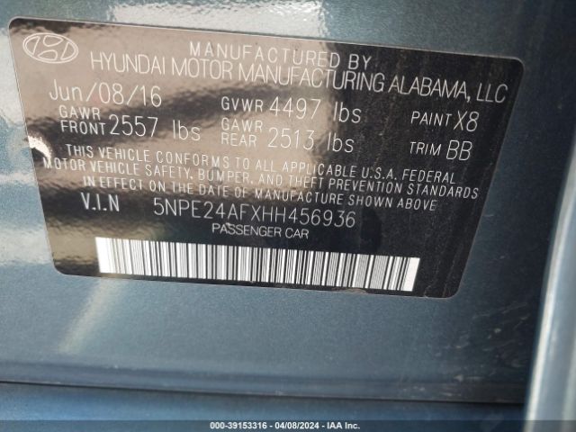 Photo 8 VIN: 5NPE24AFXHH456936 - HYUNDAI SONATA 