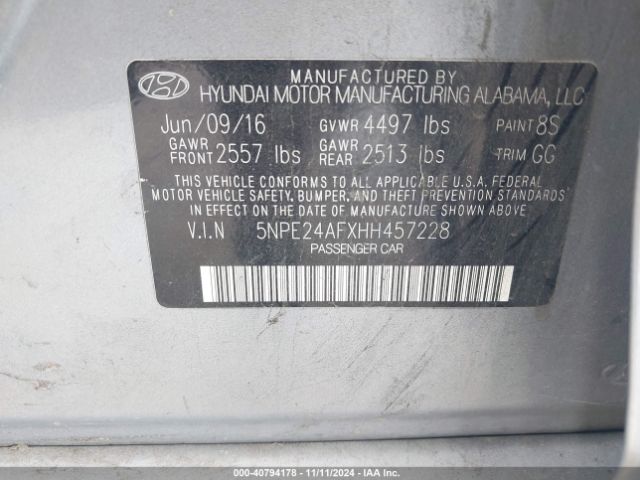 Photo 8 VIN: 5NPE24AFXHH457228 - HYUNDAI SONATA 