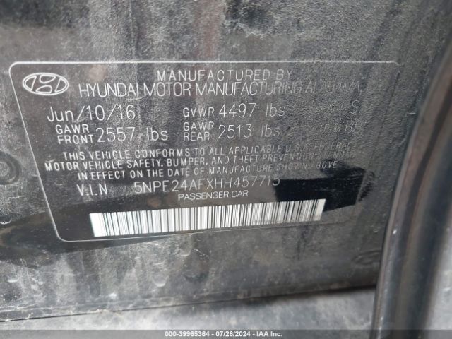 Photo 8 VIN: 5NPE24AFXHH457715 - HYUNDAI SONATA 