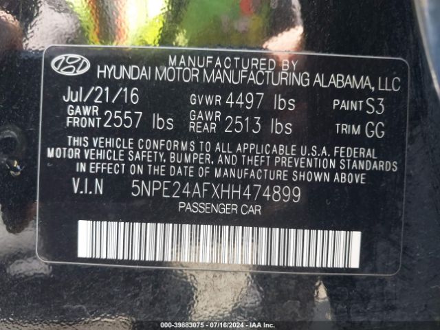 Photo 8 VIN: 5NPE24AFXHH474899 - HYUNDAI SONATA 