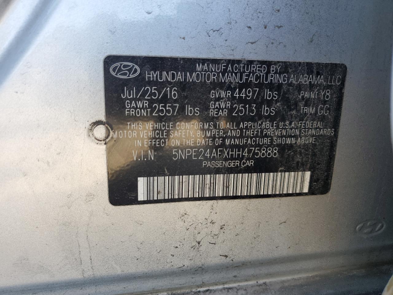 Photo 11 VIN: 5NPE24AFXHH475888 - HYUNDAI SONATA 