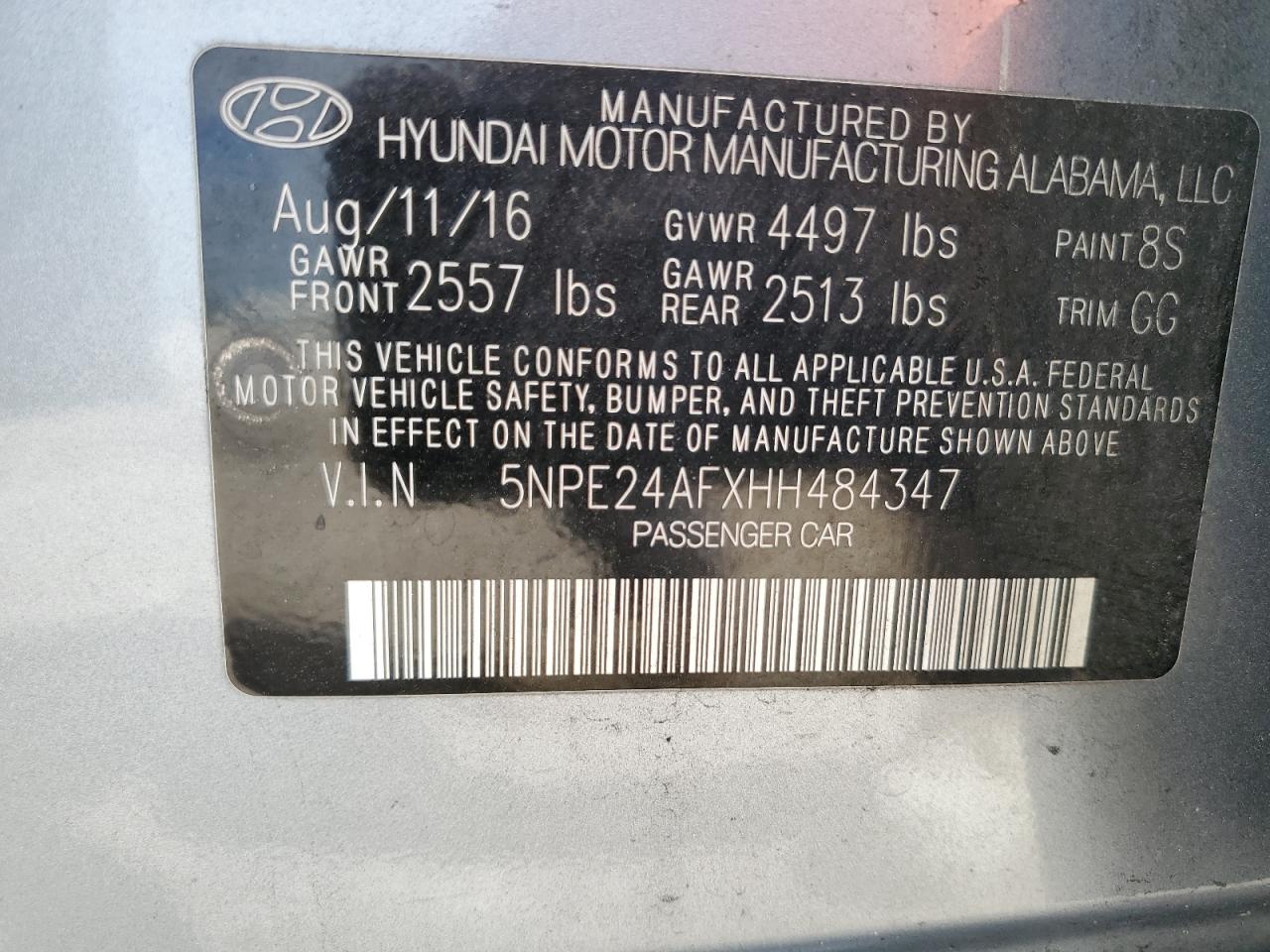 Photo 11 VIN: 5NPE24AFXHH484347 - HYUNDAI SONATA 