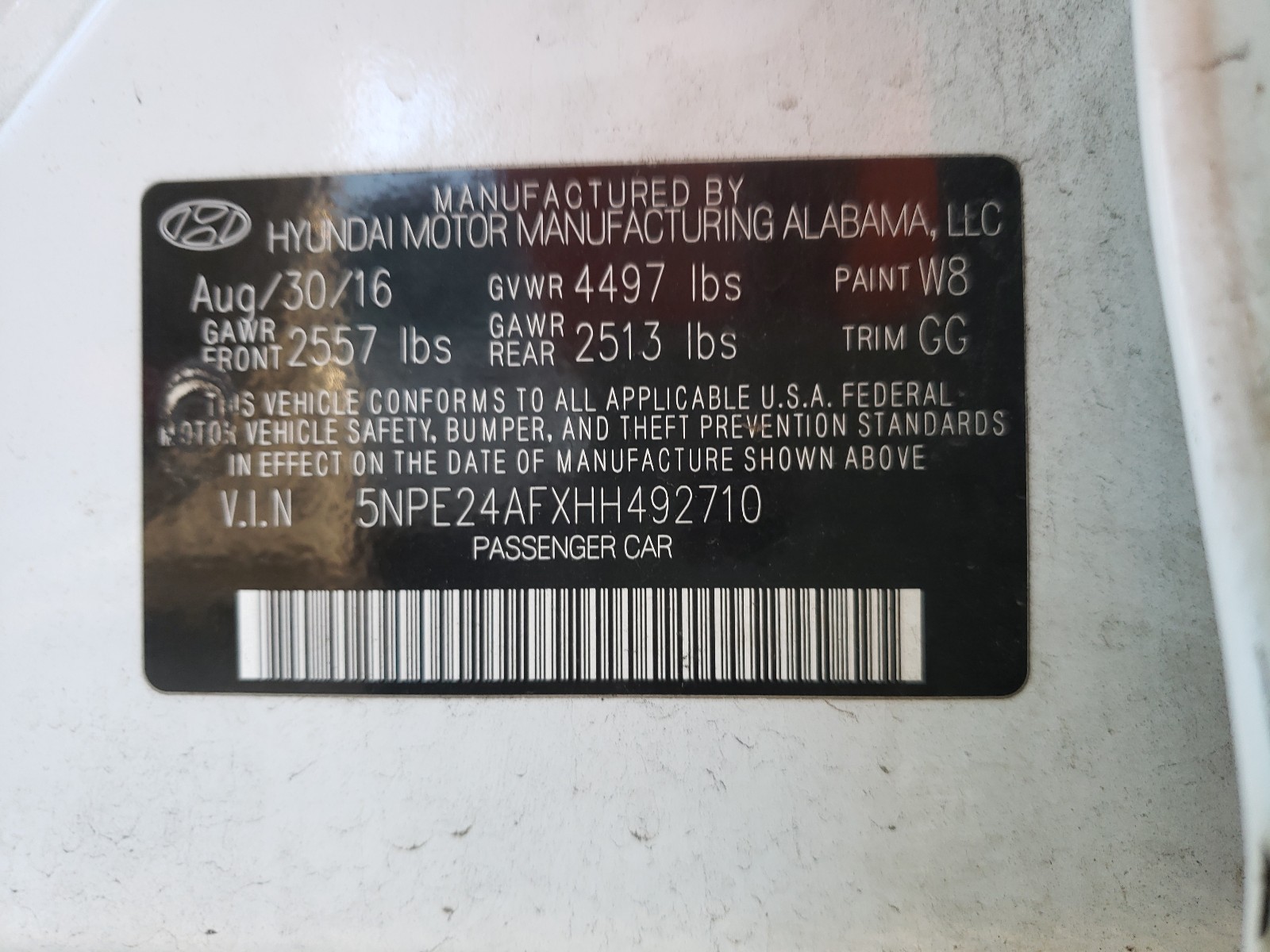 Photo 9 VIN: 5NPE24AFXHH492710 - HYUNDAI SONATA SE 