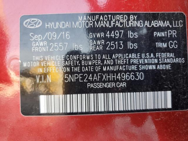 Photo 11 VIN: 5NPE24AFXHH496630 - HYUNDAI SONATA SE 