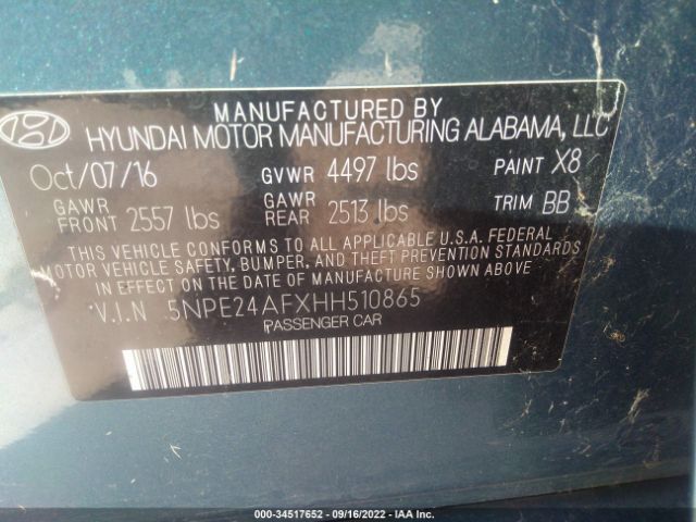 Photo 8 VIN: 5NPE24AFXHH510865 - HYUNDAI SONATA 