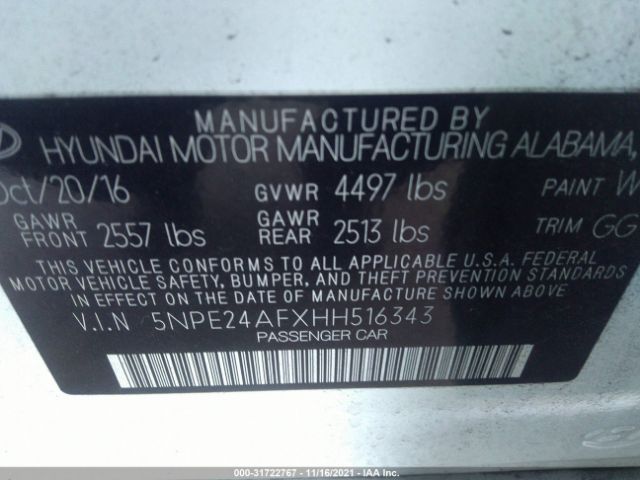 Photo 8 VIN: 5NPE24AFXHH516343 - HYUNDAI SONATA 