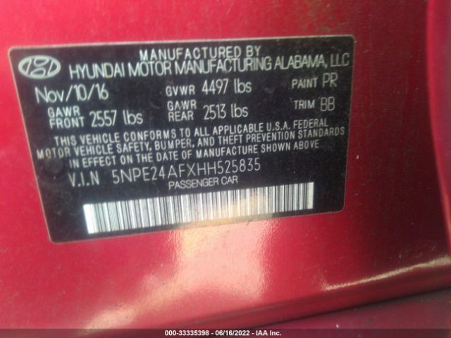 Photo 8 VIN: 5NPE24AFXHH525835 - HYUNDAI SONATA 