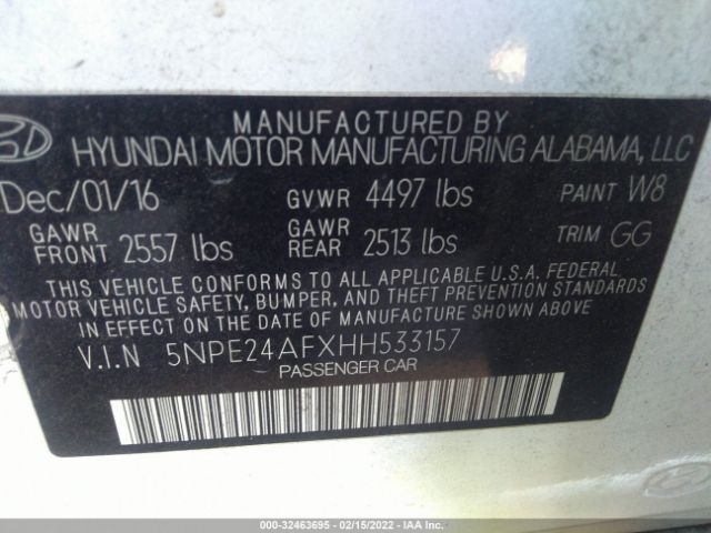 Photo 8 VIN: 5NPE24AFXHH533157 - HYUNDAI SONATA 