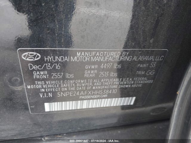 Photo 8 VIN: 5NPE24AFXHH538410 - HYUNDAI SONATA 