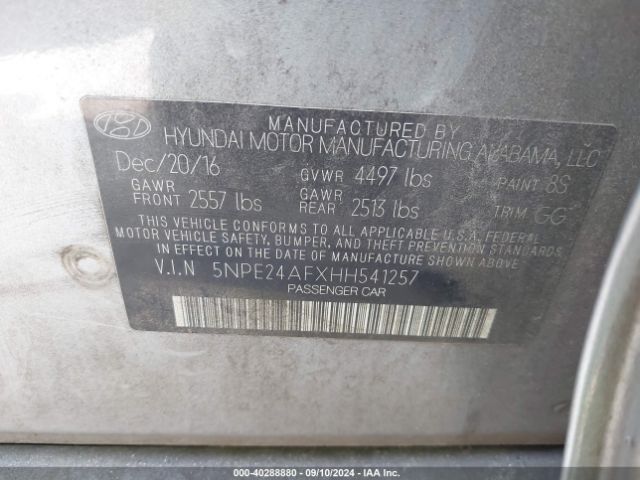 Photo 8 VIN: 5NPE24AFXHH541257 - HYUNDAI SONATA 