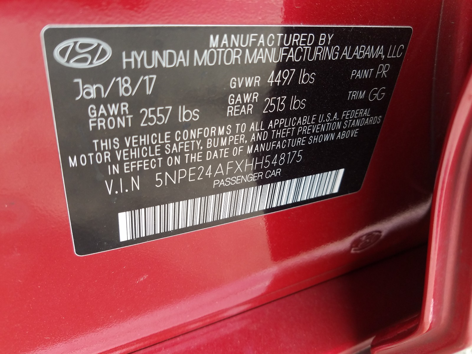 Photo 9 VIN: 5NPE24AFXHH548175 - HYUNDAI SONATA SE 