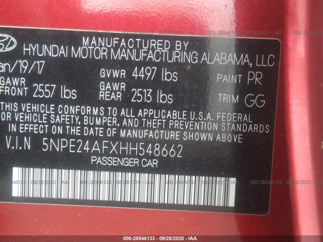 Photo 8 VIN: 5NPE24AFXHH548662 - HYUNDAI SONATA 