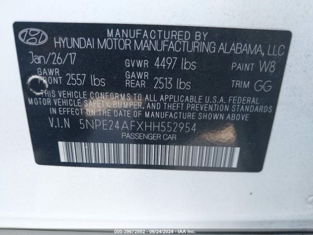 Photo 8 VIN: 5NPE24AFXHH552954 - HYUNDAI SONATA 