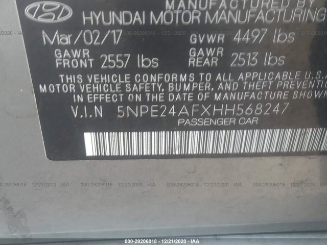 Photo 8 VIN: 5NPE24AFXHH568247 - HYUNDAI SONATA 