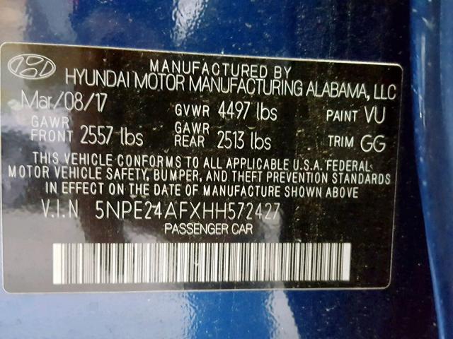 Photo 9 VIN: 5NPE24AFXHH572427 - HYUNDAI SONATA SE 