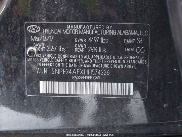 Photo 8 VIN: 5NPE24AFXHH574226 - HYUNDAI SONATA 