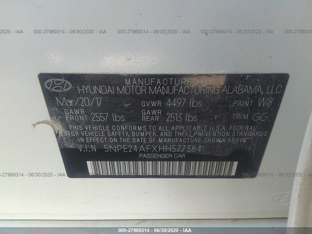 Photo 8 VIN: 5NPE24AFXHH577384 - HYUNDAI SONATA 