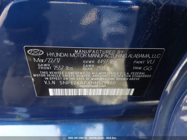 Photo 8 VIN: 5NPE24AFXHH579460 - HYUNDAI SONATA 