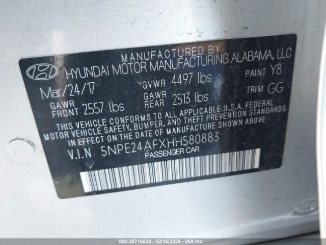 Photo 8 VIN: 5NPE24AFXHH580883 - HYUNDAI SONATA 