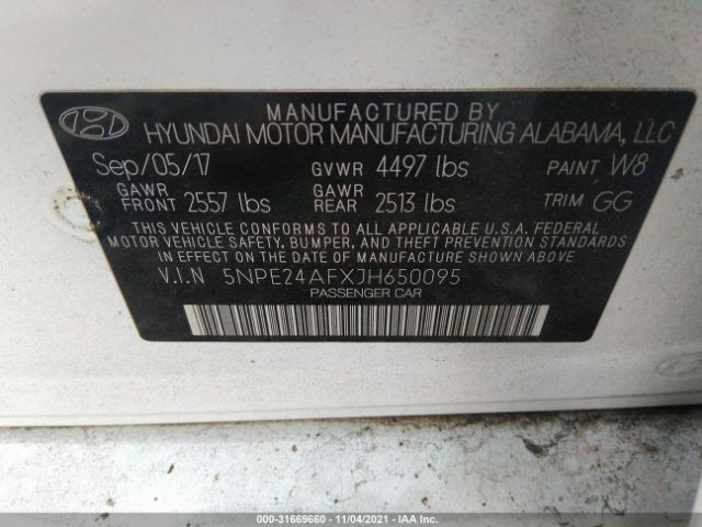 Photo 8 VIN: 5NPE24AFXJH650095 - HYUNDAI SONATA 