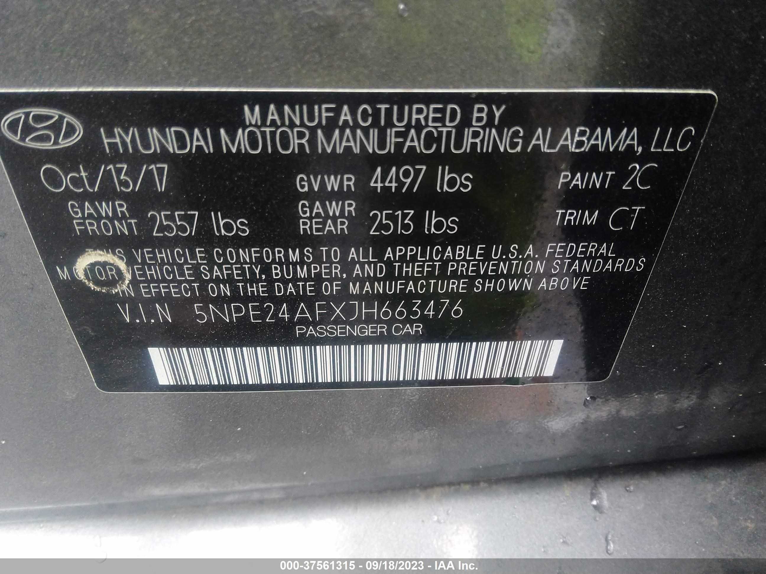 Photo 8 VIN: 5NPE24AFXJH663476 - HYUNDAI SONATA 