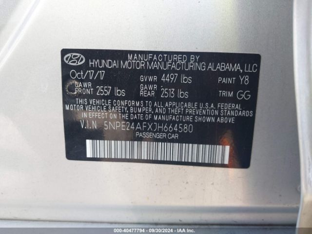 Photo 8 VIN: 5NPE24AFXJH664580 - HYUNDAI SONATA 