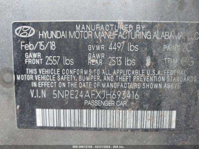 Photo 8 VIN: 5NPE24AFXJH693416 - HYUNDAI SONATA 