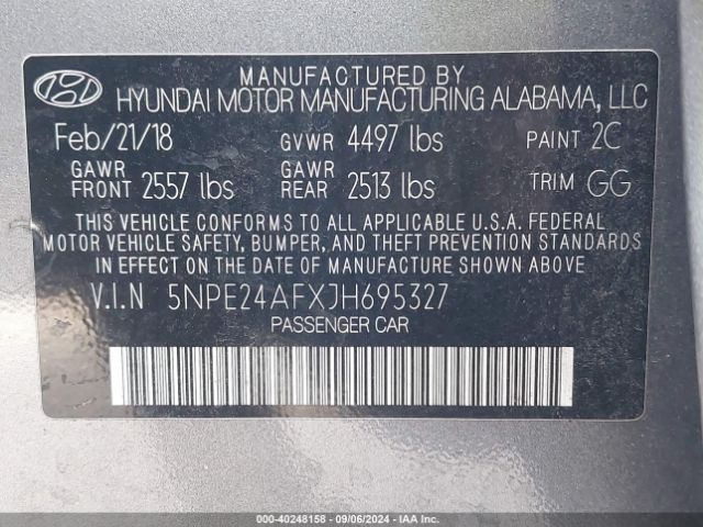 Photo 8 VIN: 5NPE24AFXJH695327 - HYUNDAI SONATA 