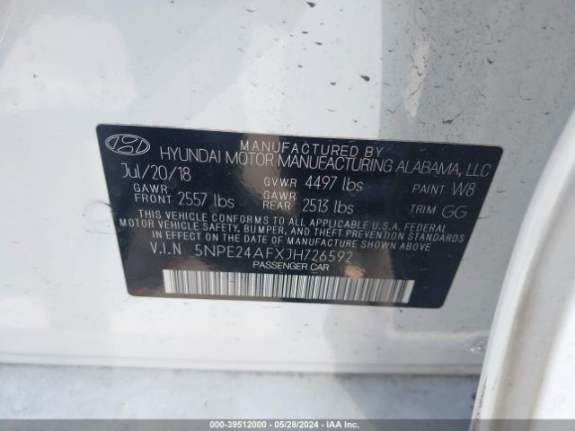 Photo 8 VIN: 5NPE24AFXJH726592 - HYUNDAI SONATA 