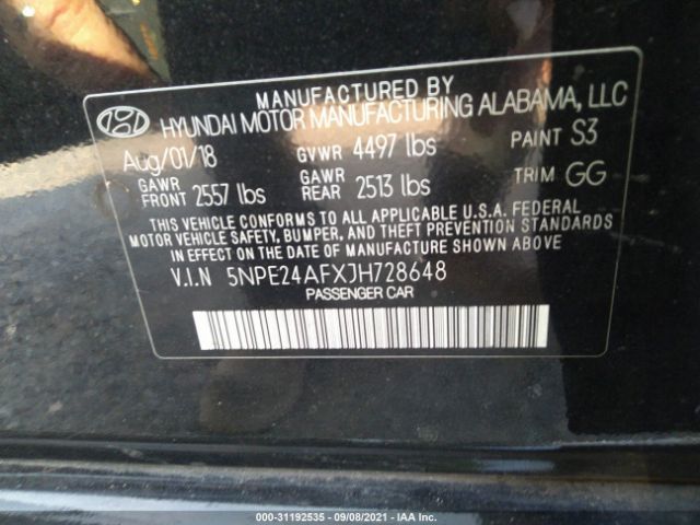 Photo 8 VIN: 5NPE24AFXJH728648 - HYUNDAI SONATA 