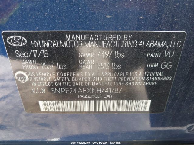 Photo 8 VIN: 5NPE24AFXKH741787 - HYUNDAI SONATA 