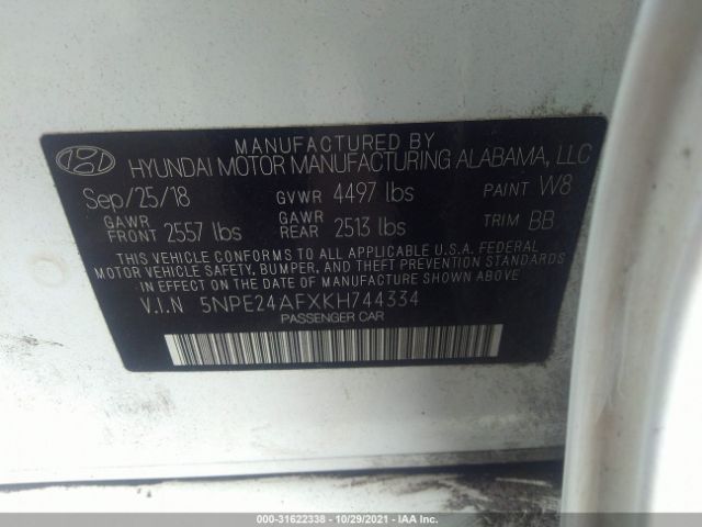 Photo 8 VIN: 5NPE24AFXKH744334 - HYUNDAI SONATA 