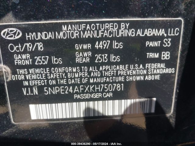 Photo 8 VIN: 5NPE24AFXKH750781 - HYUNDAI SONATA 