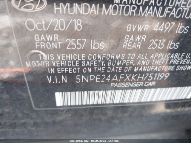 Photo 8 VIN: 5NPE24AFXKH751199 - HYUNDAI SONATA 