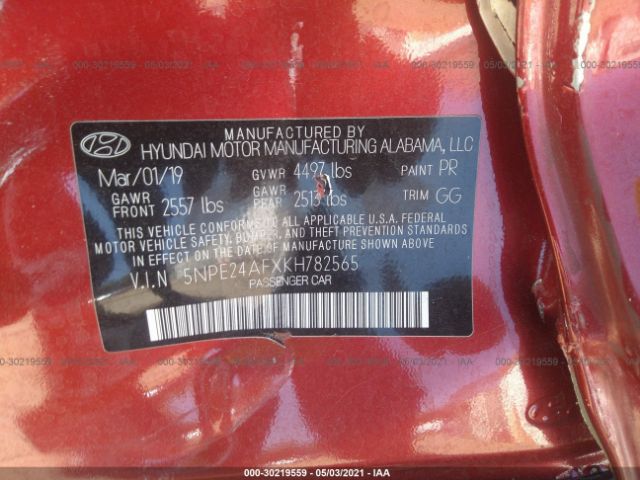 Photo 8 VIN: 5NPE24AFXKH782565 - HYUNDAI SONATA 