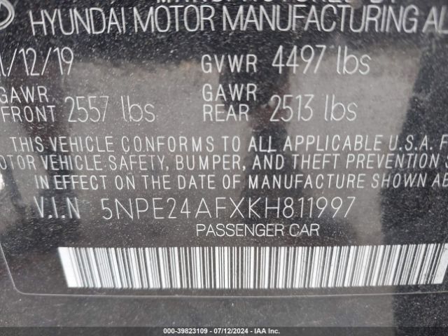 Photo 8 VIN: 5NPE24AFXKH811997 - HYUNDAI SONATA 