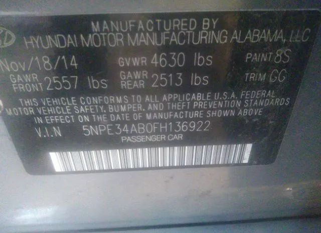 Photo 8 VIN: 5NPE34AB0FH136922 - HYUNDAI SONATA 