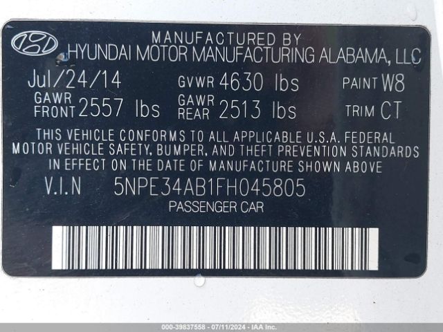 Photo 8 VIN: 5NPE34AB1FH045805 - HYUNDAI SONATA 