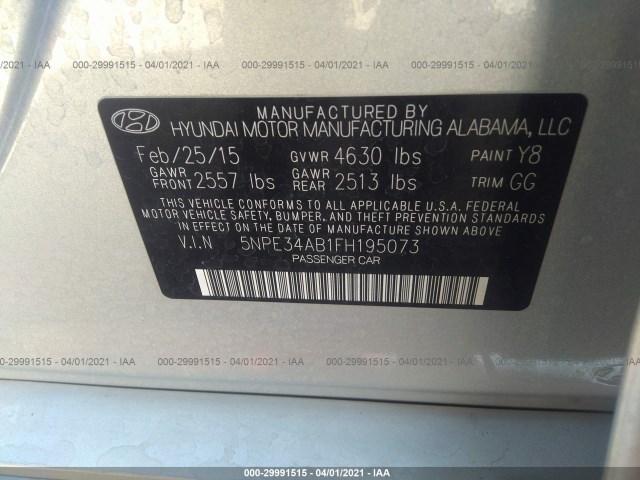 Photo 8 VIN: 5NPE34AB1FH195073 - HYUNDAI SONATA 