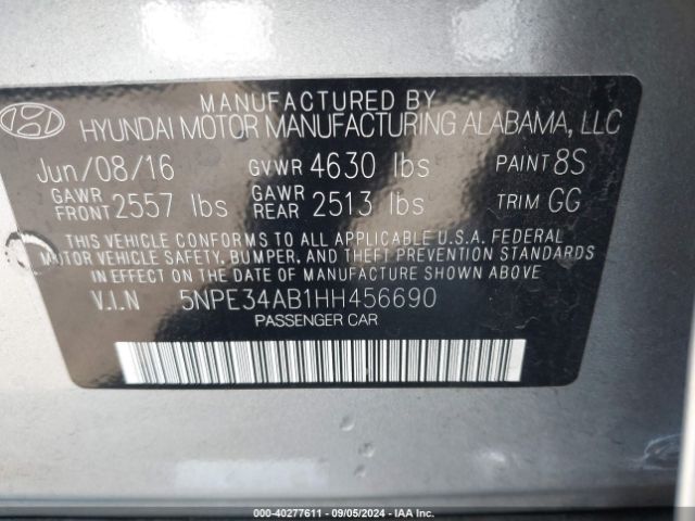 Photo 8 VIN: 5NPE34AB1HH456690 - HYUNDAI SONATA 