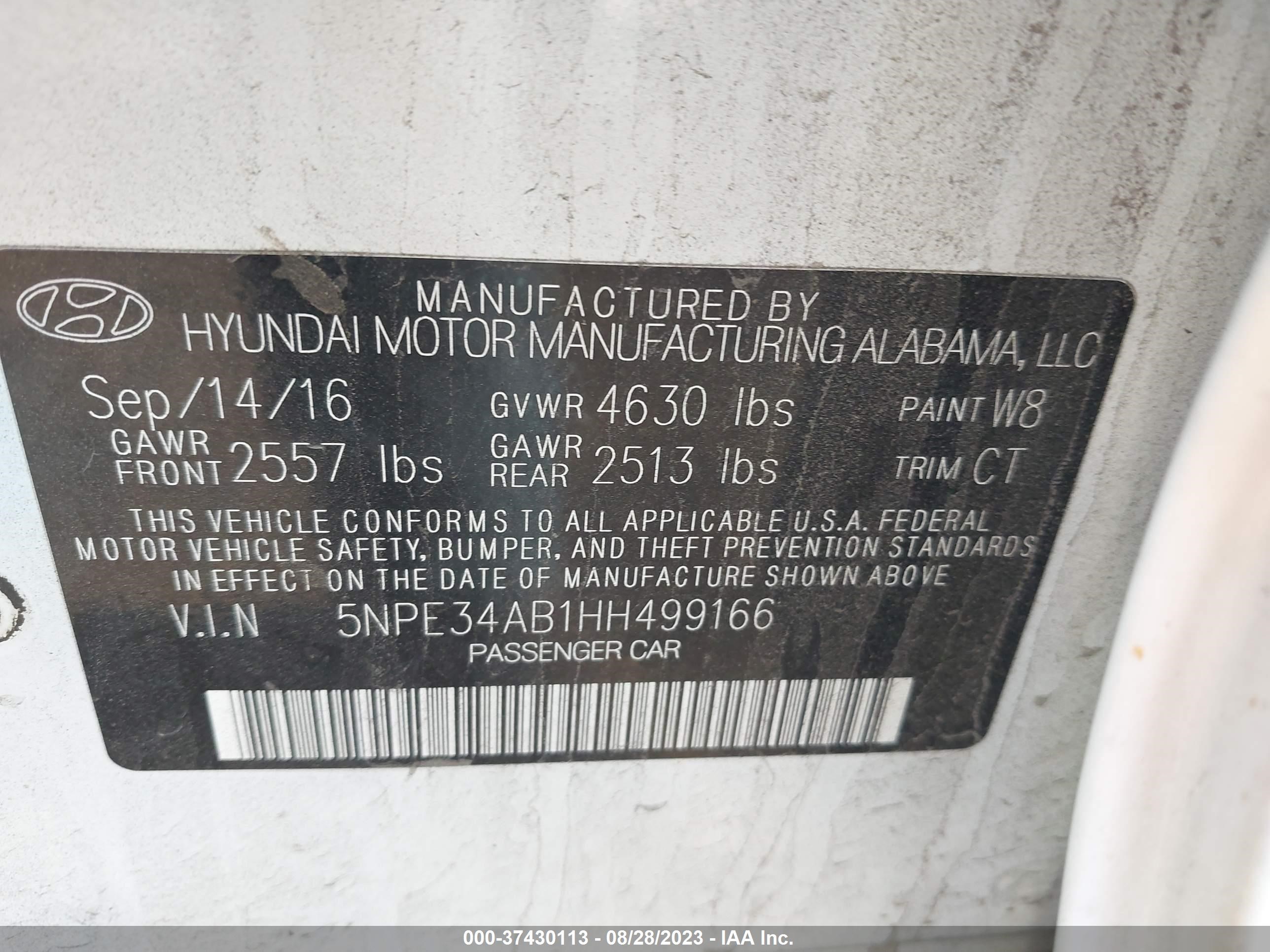 Photo 8 VIN: 5NPE34AB1HH499166 - HYUNDAI SONATA 