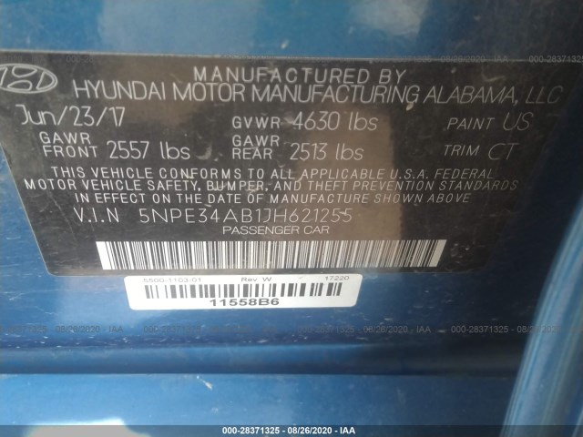 Photo 8 VIN: 5NPE34AB1JH621255 - HYUNDAI SONATA 