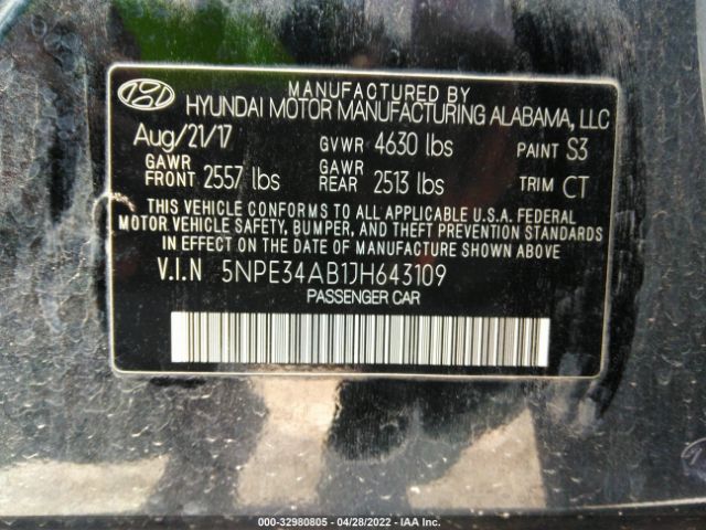 Photo 8 VIN: 5NPE34AB1JH643109 - HYUNDAI SONATA 