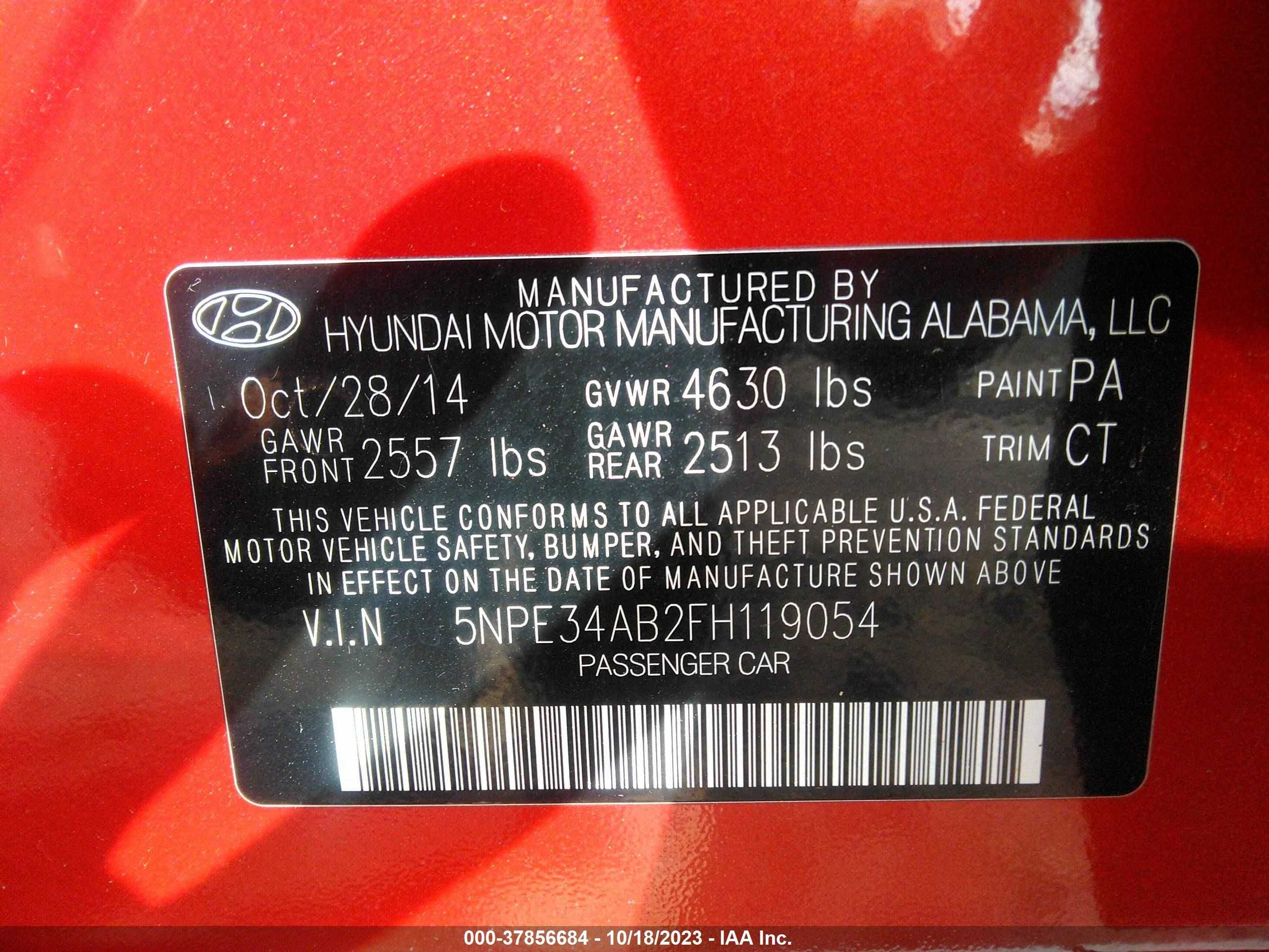 Photo 8 VIN: 5NPE34AB2FH119054 - HYUNDAI SONATA 