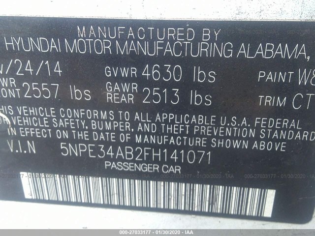 Photo 8 VIN: 5NPE34AB2FH141071 - HYUNDAI SONATA 