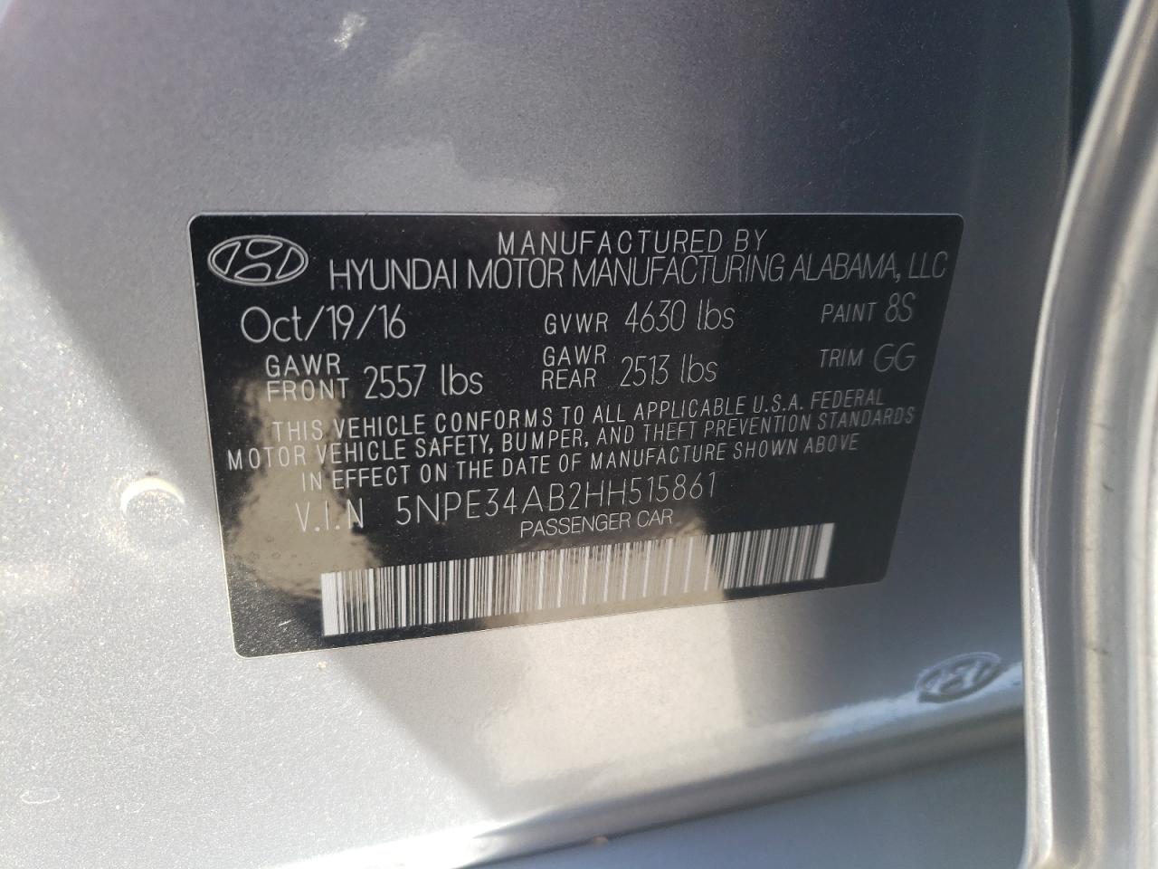 Photo 11 VIN: 5NPE34AB2HH515861 - HYUNDAI SONATA 