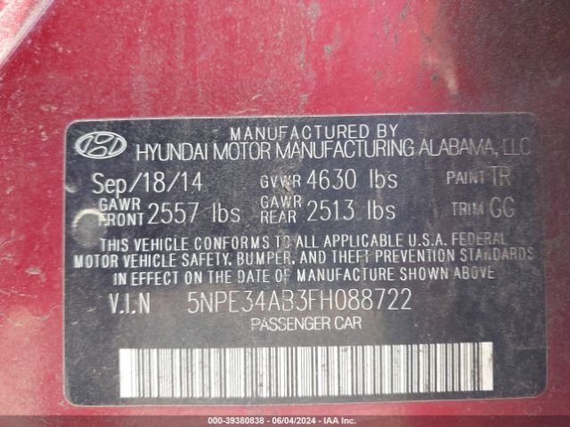 Photo 8 VIN: 5NPE34AB3FH088722 - HYUNDAI SONATA 