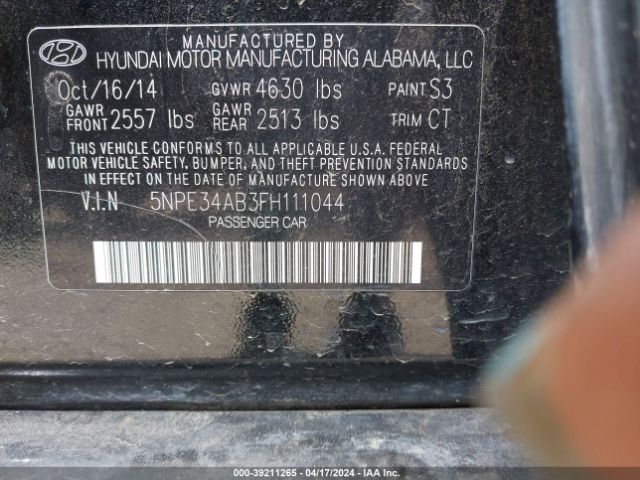 Photo 8 VIN: 5NPE34AB3FH111044 - HYUNDAI SONATA 