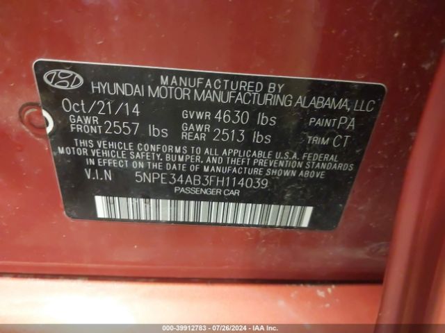 Photo 8 VIN: 5NPE34AB3FH114039 - HYUNDAI SONATA 